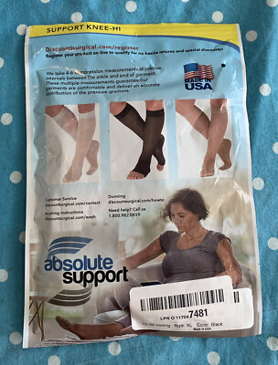 #ad Absolute Support Support Knee Hi Compression Sock Hose Black XL Made in USA $15.99