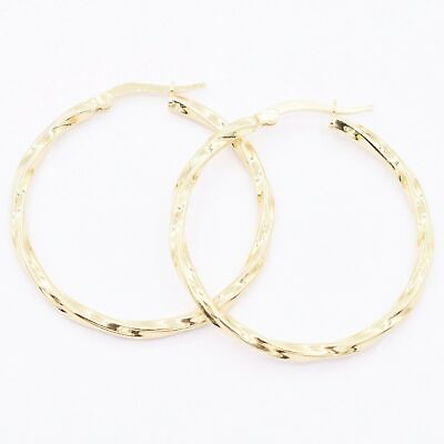 #ad 2x35mm Twisted Hoop Earrings 14K Yellow Gold Plated Silver $27.49