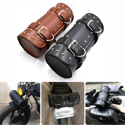 #ad Universal Motorcycle Tool Storage Bag PU Tool Tail Front Fork Roll Saddle Bag $32.66