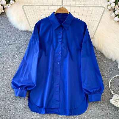 #ad Women Blouse Lapel Neck Shirts Ladies Loose Long Sleeve Holiday Tops Casual $35.83