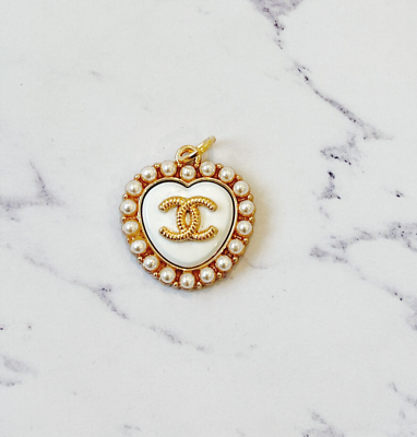 #ad Designer Button 23mm Button White Heart Pearl STAMPED Vintage Button $19.99