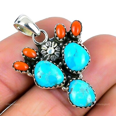 #ad Natural Arizona Turquoise Gemstone Pendant 925 Sterling Silver Jewelry For Girls $16.86