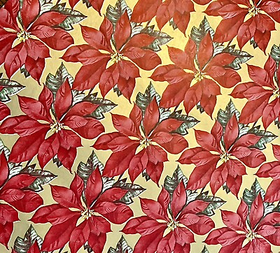 #ad VTG CHRISTMAS WRAPPING PAPER GIFT WRAP 1960 RED POINSETTIA ON SHIMMERING GOLD $9.95