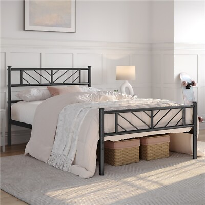 #ad Twin Full Queen Metal Bed frames Platform Bed with Arrow Headboard and Footboard $84.88