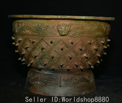 #ad 9.4quot; Old China Dynasty Bronze Ware Fengshui Beast Pattern Basin Pot $594.15