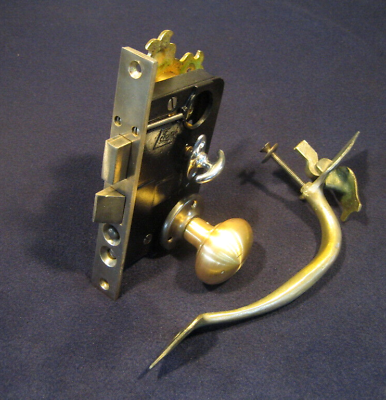 #ad Antique Entry Mortise Lock Brass Pull Handle Cylinder 3 keys Lockwood T8702 $175.00