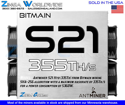 #ad Bitmain Antminer S21 Hyd 335Th s BTC Miner ASIC BITCOIN Mining Rig We Finance $8900.00