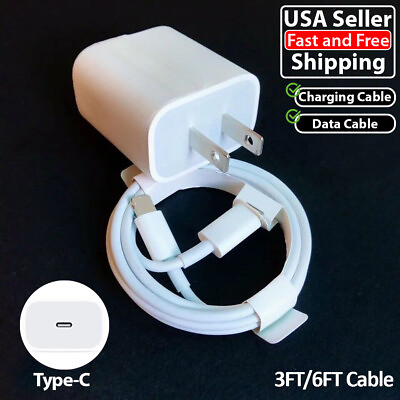 20W USB C Fast Charger PD Adapter Charging Cable For iPhone 14 13 12 11 Pro iPad $10.11