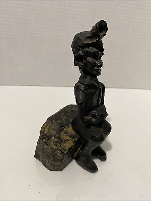 #ad Vtg 7.5” Handcrafted Miner Figurine Carved From Coal $25.00