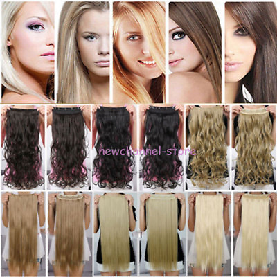 #ad US 100% Thick AS Human Hair One Piece Full Head Clip In Hair Extensions Straight $15.21