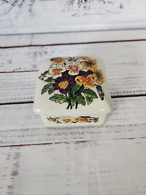 #ad CERAMIC FLORAL TRINKET BOX WITH DOMED LID 4½ × 4¼ × 2½ $12.95