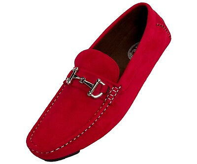 #ad Amali Men#x27;s Red Driving Loafer Shoes w Silver Ornament: Style Norwalk 005 $49.99