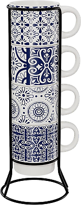 #ad American Atelier Coffee Mug Set with Coffee Mug Rack Ceramic Coffee Mugs Set o $35.66