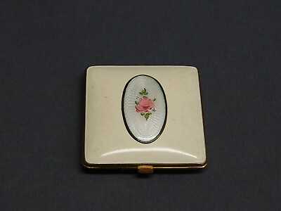 #ad Art Deco Gold Plated and Hand Painted Guilloche Enamel Compact by Elgin $109.95