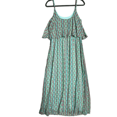 #ad Christine V Printed Mint Green Chiffon Flowy Maxi Dress Tribal Pattern Size M $18.00