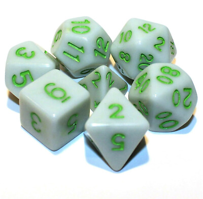 #ad 7 Piece Opaque Polyhedral Dice Set w Citrus Bag – Lt Green w Green Numbers $11.95