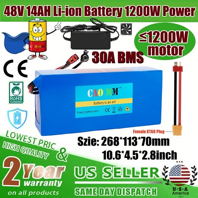 #ad 48V 14Ah Lithium ion Battery Pack for 200W 1200W ebike Electric Motor XT60 Plug $184.99