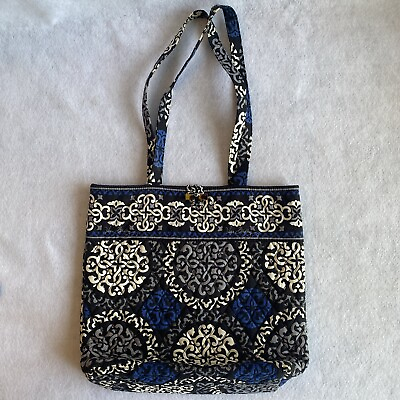 #ad Vera Bradley Canterberry Cobalt Quilted Tote Shoulder Bag Purse 14x13x4 $19.95