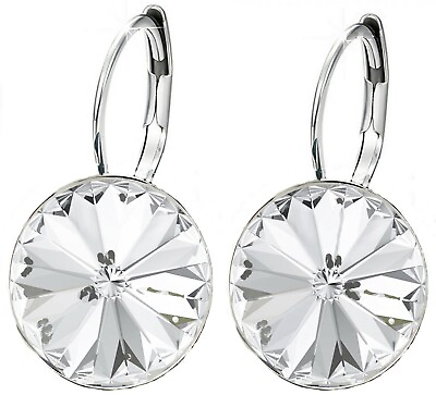 #ad Women Round Large LEVER BACK Bella Earrings made with SWAROVSKI crystal $19.99