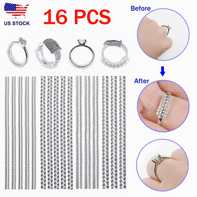 #ad 16Pcs Ring Size Adjuster Invisible Clear Ring Sizer Jewelry Fit Reducer Guard US $5.86