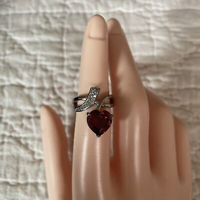 #ad Heart Cut Garnet And White Sapphire Size 5 $23.00