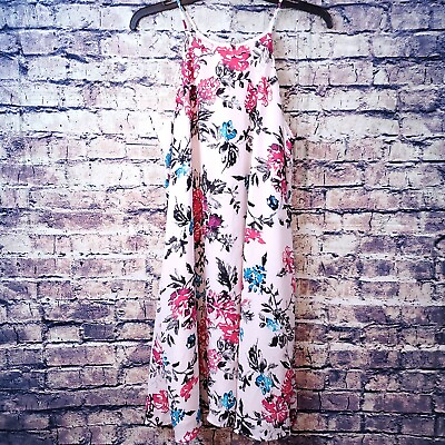 #ad Decree White Pink Blue Floral Polyester 36quot; Summer Dress Size L $16.48