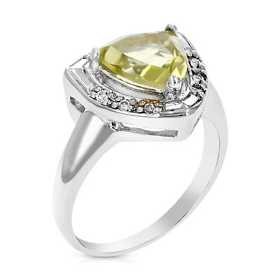 #ad 1.10 ct Lemon Quartz Ring for Women .925 Sterling Silver with Rhodium Trillion $49.99