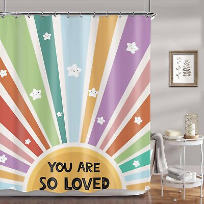 #ad Boho Sun Shower Curtain Retro Rainbow Sun Bathroom Decor Colorful Positive ... $20.62
