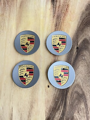#ad Porsche Center Caps Set 4 Cayenne 911 Panamera 986 76mm Glossy Gun Metal Grey $59.99