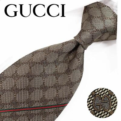 #ad Gucci authentic necktie tie GG pattern beige silk made in Italy with brand case $233.54