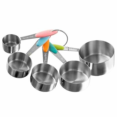 #ad Stainless Steel Measuring Cups Set of 5 on Ring Space Saving Stacks Inside $13.99