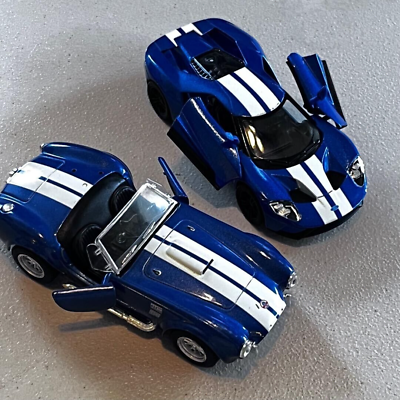 #ad 2 DIECAST 5quot; BLUE CARS 1965 SHELBY COBRA amp; 2017 FORD GT KINSMART TOY COLLECTIBLE $10.56
