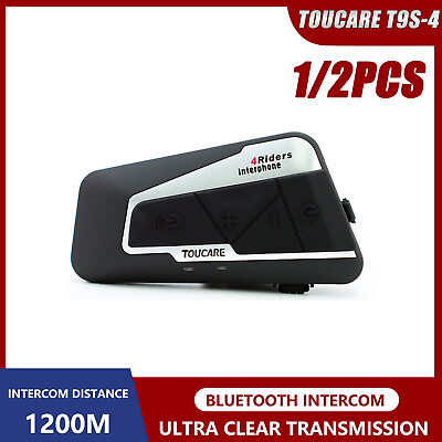 #ad TOUCARE T9S 4 BLUETOOTH MOTORCYCLE HELMET COMMUNICATION SYSTEM FOR 4RIDERS 1200M $119.99