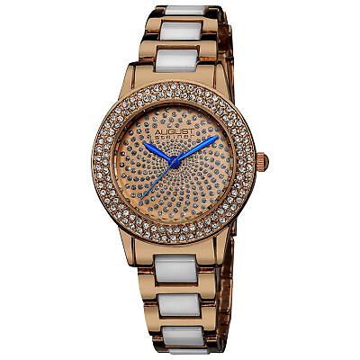 #ad Women#x27;s August Steiner AS8052RG Crystal Glitz White Ceramic Link Bracelet Watch $49.72