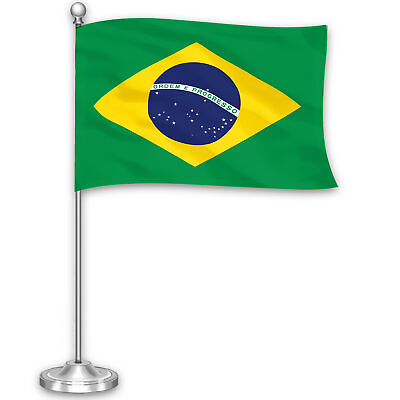 #ad G128 Brazil Brazilian Deluxe Desk Flag Set 8.5x5.5 In Printed 300D Polyester $10.99
