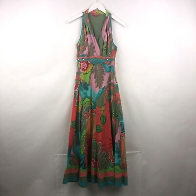 #ad Vintage Rene Derhy Tropical Vibes Maxi V Neck Tank Dress Size Medium $45.00