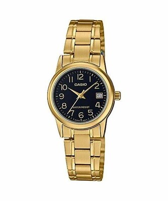 #ad Casio LTPV002G 1B Women#x27;s Analog Goldtone Bracelet Watch Black Dial Date $38.77
