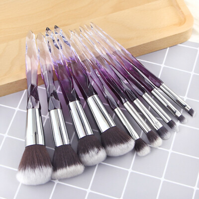 #ad 10Pcs Makeup Brushes Crystal Glitter Pencil Blush Face Powder Foundation Brush $11.99