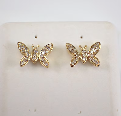 #ad 0.40Ct Round Cut Moissanite Butterfly Gift Stud Earrings 14K Yellow Gold Plated $87.99