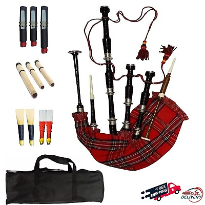 Great Highland Bagpipes Scottish Royal Stewart Tartan Bagpipe With Bag amp;Tutorboo $121.99