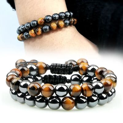 #ad 2Pcs Stone Beads Bracelet Handmade Beaded Bangles Couple Adjustable Bracelets $12.60