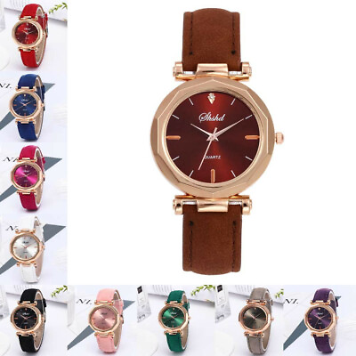 #ad Fashion Women Leather Casual Watch Analog Quartz Crystal Wristwatches Bracelet $1.59