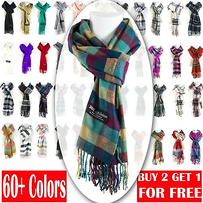 #ad #ad Winter Unisex 100% Cashmere Plaid Scotland Made Solid Striped Scarves Wool Scarf $7.69