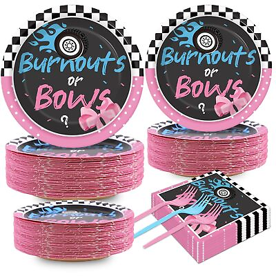 #ad 200Pcs Burnouts or Bows Gender Reveal Party Plates and Napkins Supplies Dispo... $35.99