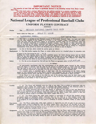 #ad Ethan Allen Signed AUTO 1936 Chicago Cubs Baseball Contract w John Seys D1938 $349.00