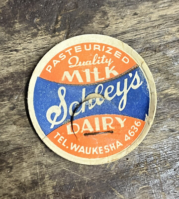 #ad Vintage c1940s Schley#x27;s Dairy Farm Milk Bottle Cap Lid Waukesha Wis WI Wisconsin $3.99
