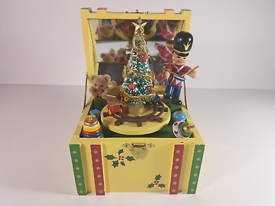 #ad Vintage RARE Enesco Christmas Toy Chest Music Box O Tannenbaum Tree Train $25.48