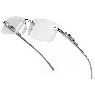 #ad Mens Vintage Clear Lens Silver Frame Leopard Rimless Hip Hop Frameless Glasses $15.99