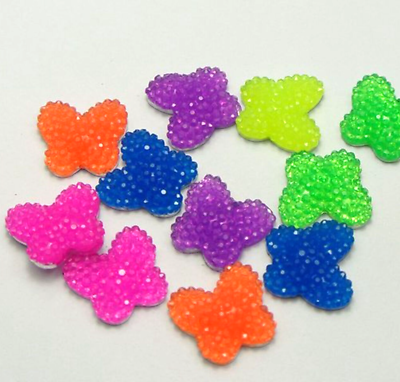 #ad 50 Mixed Neon Color Flatback Resin Butterfly Cabochon Dotted Rhinestone 17X15mm AU $4.76