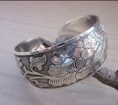 #ad Tibetan Tibet Silver Peony Totem Carved Bangle Cuff Bracelet Sale Jewelry U6S6 $6.19